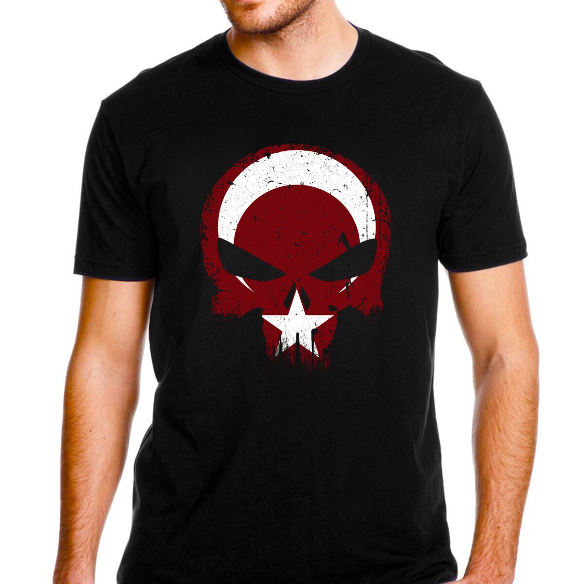 Punisher Cezalandırıcı Bayrak Baskılı Tişört Siyah