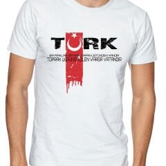 Türk Bayrak Baskılı Tişört Beyaz