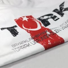 Türk Bayrak Baskılı Tişört Beyaz