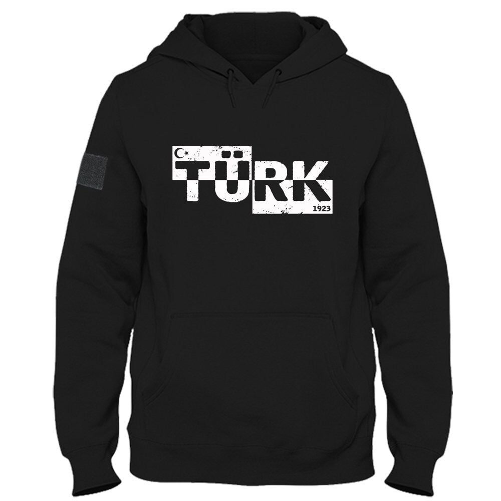 Türk 1923 Baskılı Kapşonlu Siyah