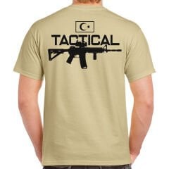 Tactical Silah Baskılı Tişört Kum