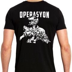 Operasyon Asker Baskılı Tişört Siyah