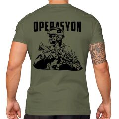 Operasyon Asker Baskılı Tişört Haki