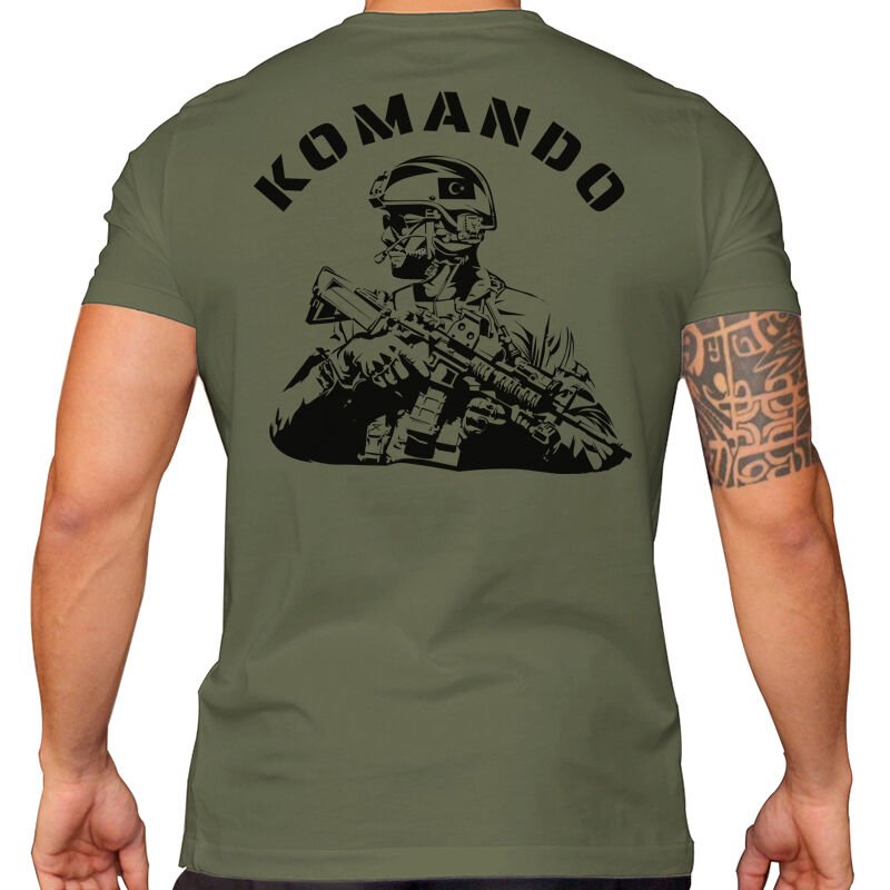 Komando Asker Baskılı Tişört Haki
