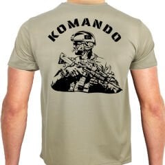 Komando Asker Baskılı Tişört Kum