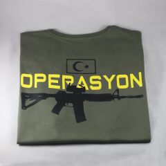 Operasyon Tüfek Baskılı Tişört Haki