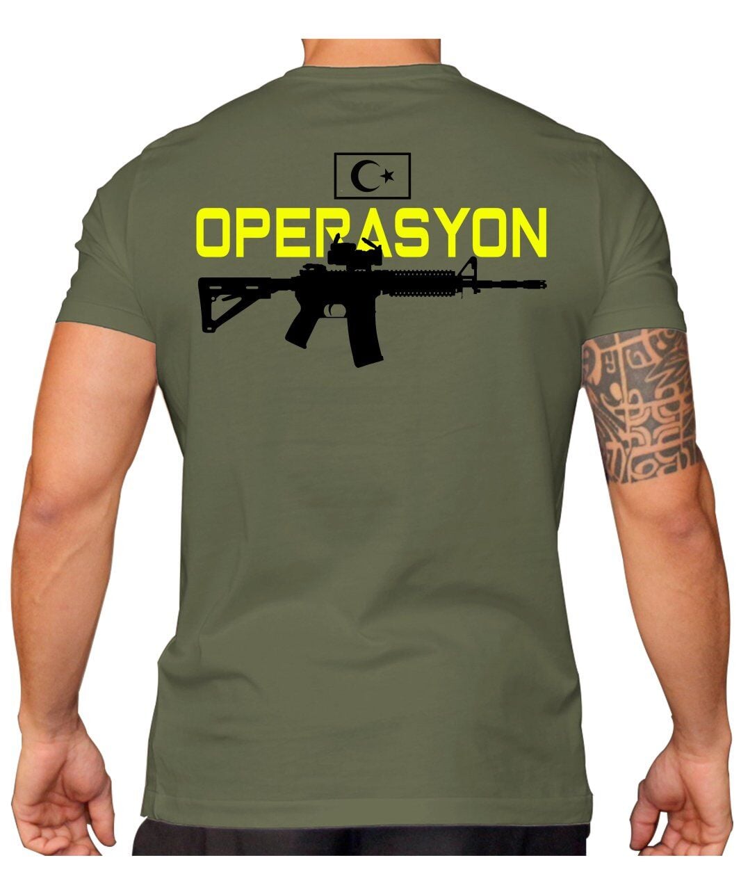 Operasyon Tüfek Baskılı Tişört Haki