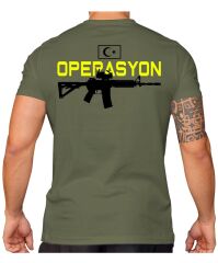 Operasyon Tüfek Baskılı Tişört Haki