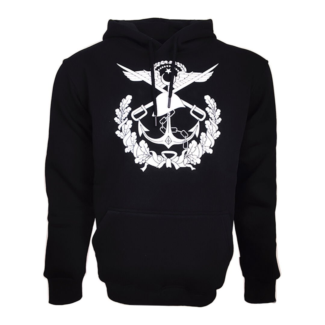 TSK Logolu Büyük Ön Baskılı Kapşonlu Siyah