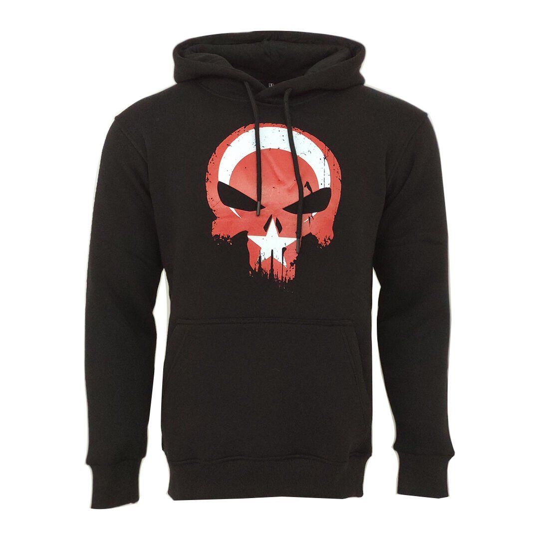 Punisher Cezalandırıcı Bayrak Baskılı Kapşonlu Siyah