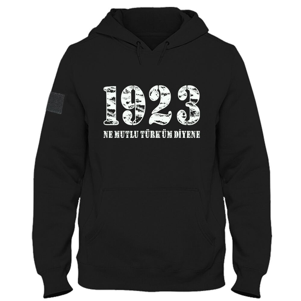 1923 Ne Mutlu Türküm Diyene Baskılı Kapşonlu Siyah