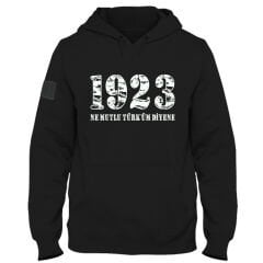 1923 Ne Mutlu Türküm Diyene Baskılı Kapşonlu Siyah