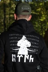 Göktürk Dombra Türk Baskılı Kapşonlu Siyah