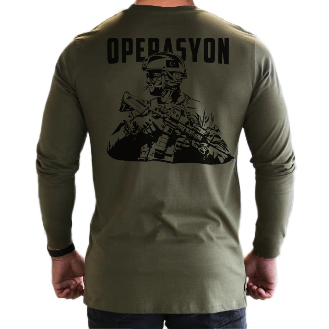 Operasyon Asker Baskılı Tişört Kum Haki