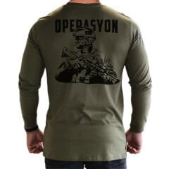Operasyon Asker Baskılı Tişört Kum Haki