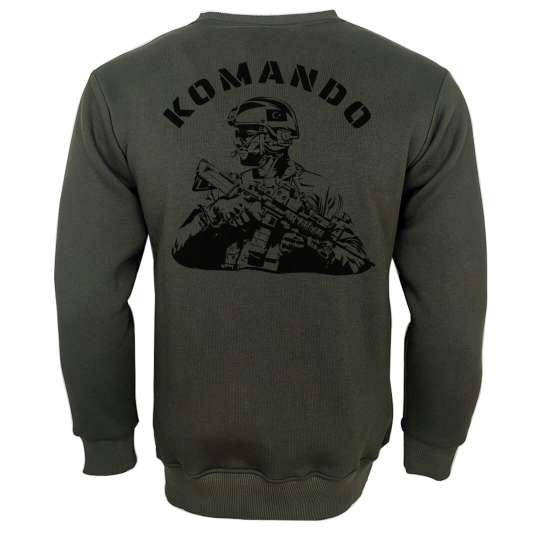 Komando Asker Baskılı Sweetshirt Haki