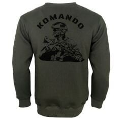 Komando Asker Baskılı Sweetshirt Haki