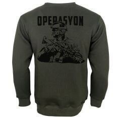 Operasyon Baskılı Sweetshirt Haki