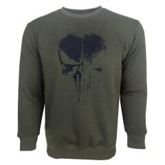 Punisher Baskılı Sweetshirt Haki