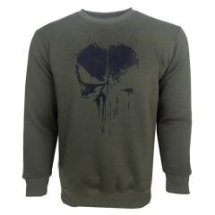 Punisher Baskılı Sweetshirt Haki