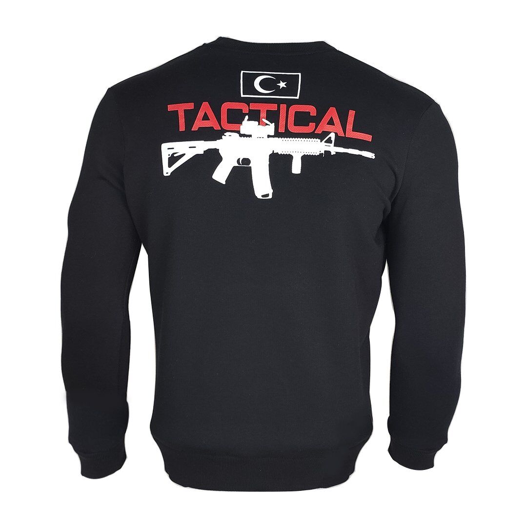 Tactical Silah Baskılı Sweetshirt Siyah