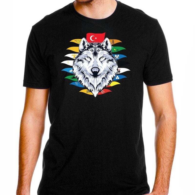 Kurt Türk Devlet Bayrakları Baskılı Tişört