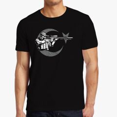 Keskin Nişancı Asker Baskılı Tişört Siyah