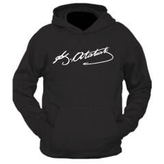 Atatürk İmza Baskılı Kapşonlu Siyah