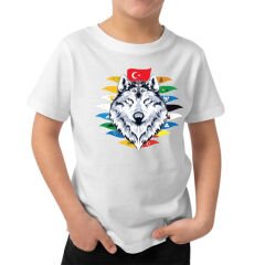Kurt Türk Devlet Bayrakları Baskılı Çocuk Tişört